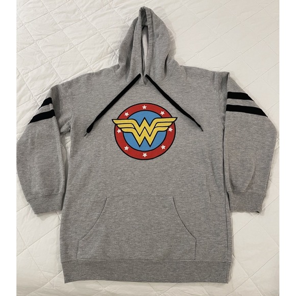 00086 Wonder Woman Hoodie | DC Comics Sweatshirt‎ Medium Gray Pullover - Picture 3 of 9